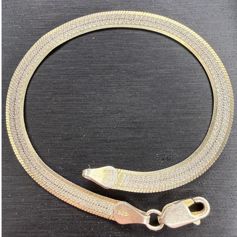 Vintage Solid 925 Sterling Silver Reversible Two Tone Herringbone Bracelet